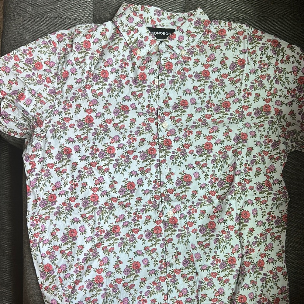Bonobos White and Pink Casual Button Down Shirt with Floral Print